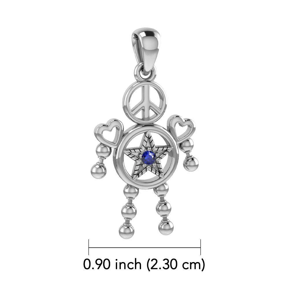 Peace Star and Love Doll Silver Pendant With Gem TPD6109 - peterstone.dropshipping