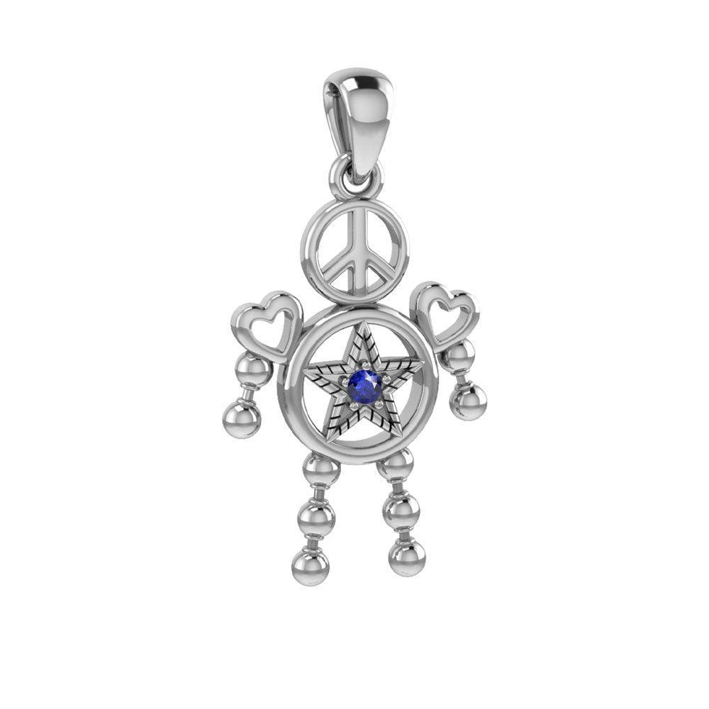 Peace Star and Love Doll Silver Pendant With Gem TPD6109 - peterstone.dropshipping