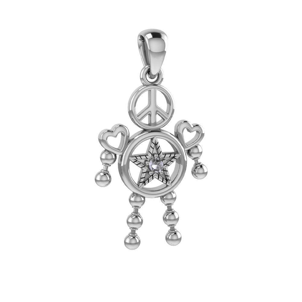 Peace Star and Love Doll Silver Pendant With Gem TPD6109 - peterstone.dropshipping