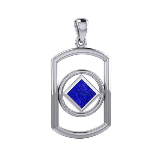 Rectangle Silver Pendant with Inlay Stone in NA Symbol Shape TPD6165 - peterstone.dropshipping