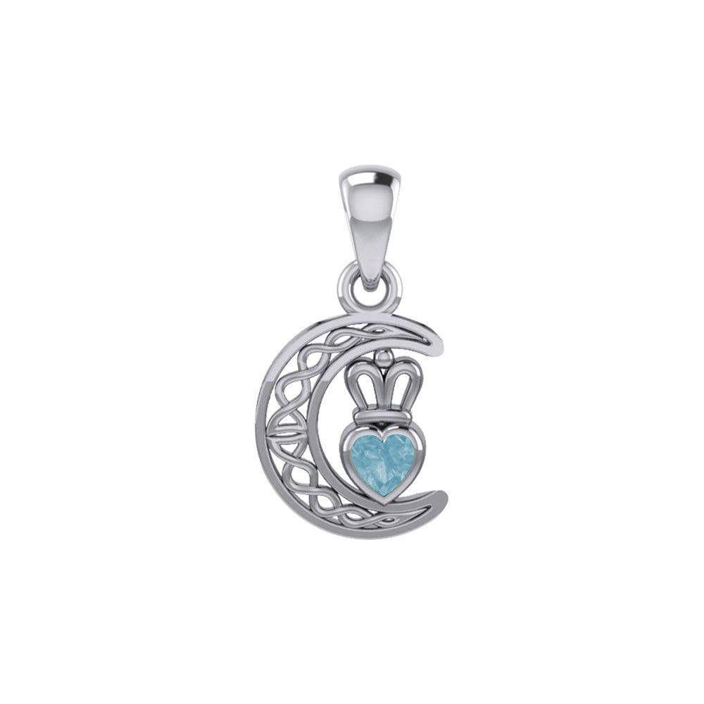 Crescent Moon with Heart Gemstone Silver Pendant TPD6193 - peterstone.dropshipping