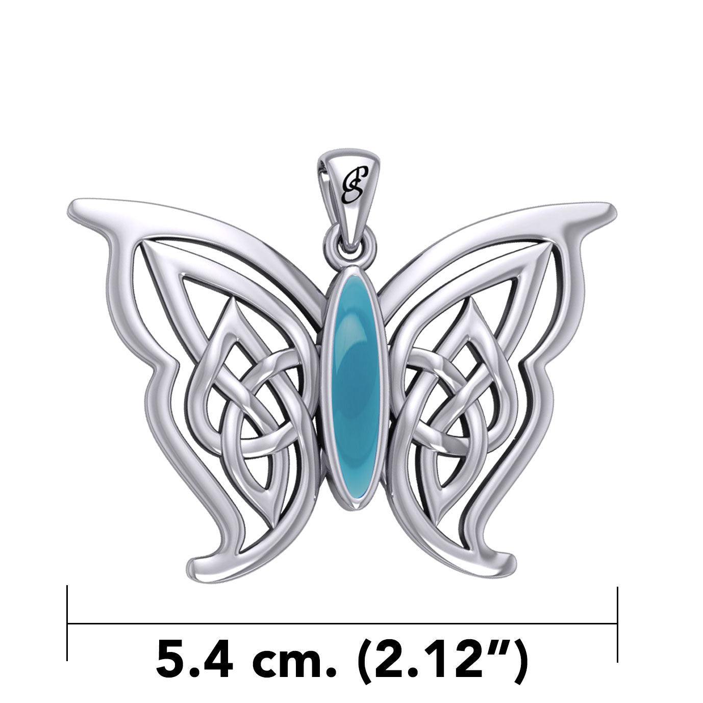 Soar Sterling Silver Joyful Celtic Butterfly with Inlaid Stone Silver Pendant - TPD6202 by Peter Stone - peterstone.dropshipping