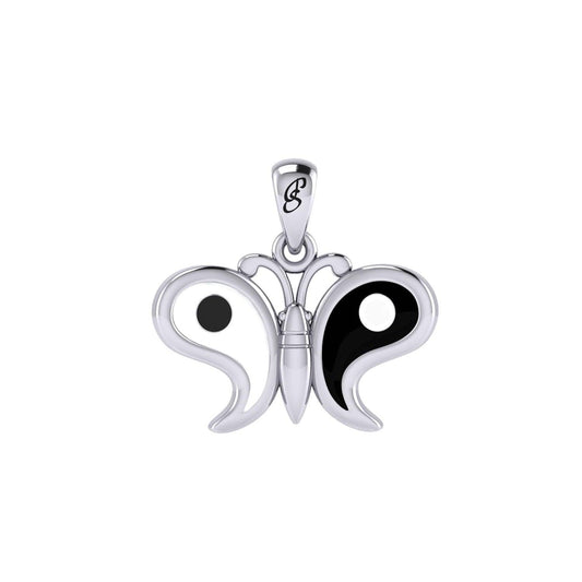 Harmony and Balance Sterling Silver Yin Yang Butterfly Pendant by Peter Stone Jewelry TPD6210 - peterstone.dropshipping