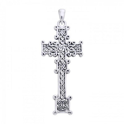 Cari Buziak Ornate Celtic Knotwork Cross Silver Pendant TPD630