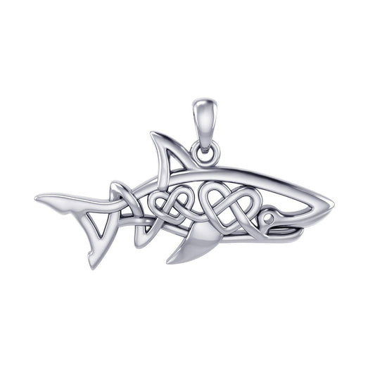 Shark with Double Celtic Heart Silver Pendant TPD7000 - peterstone.dropshipping