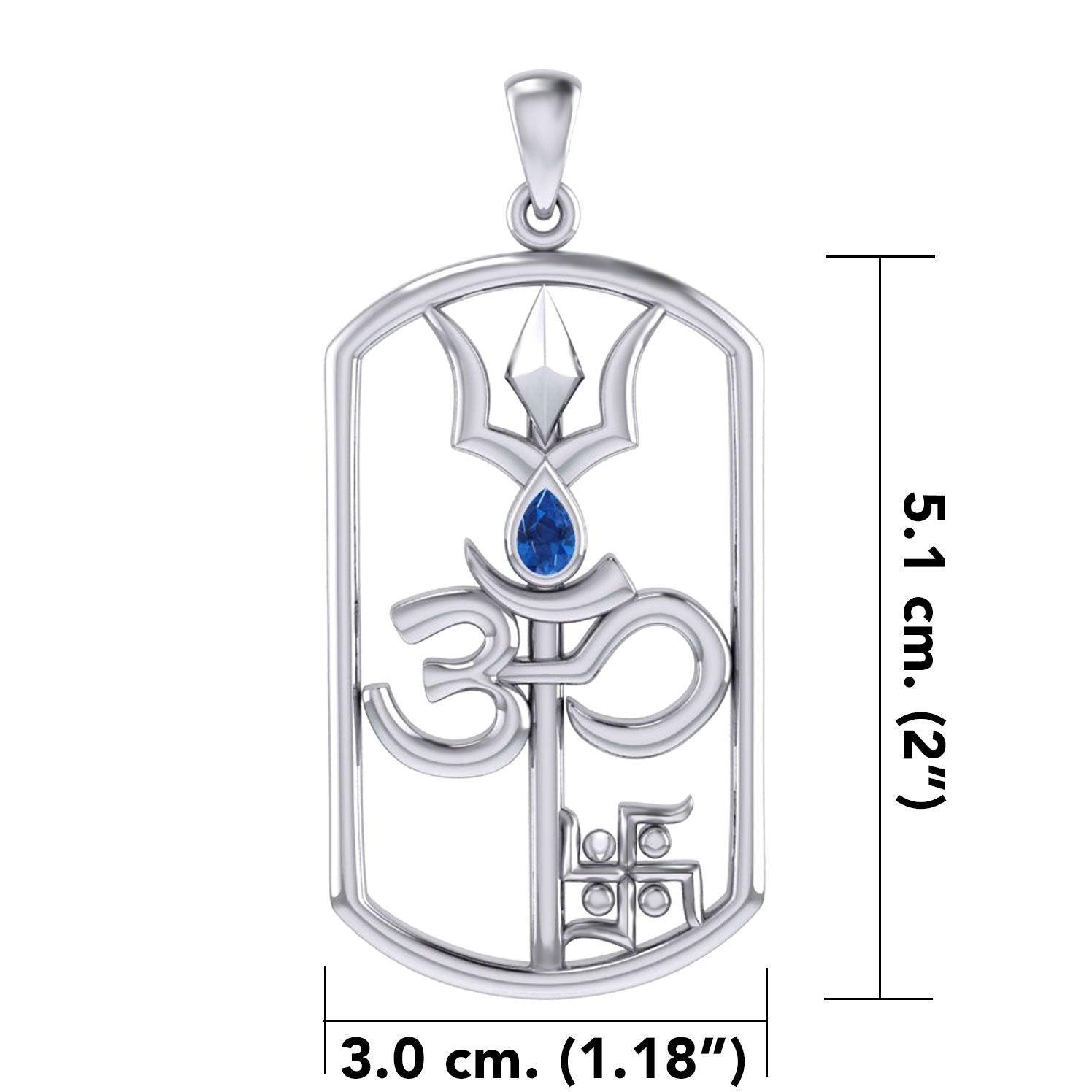 The Trishul Om Swastik Symbols Silver Pendant with Gemstone TPD7002 Genuine Rainbow Moonstone, image size:1496x1496