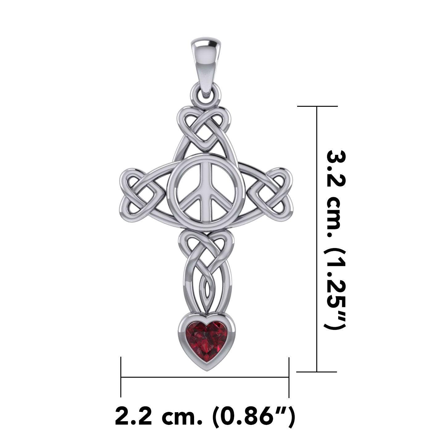 Celtic Heart in Cross Shape with Peace Symbol Silver Pendant with Heart Gemstone TPD7007 - peterstone.dropshipping
