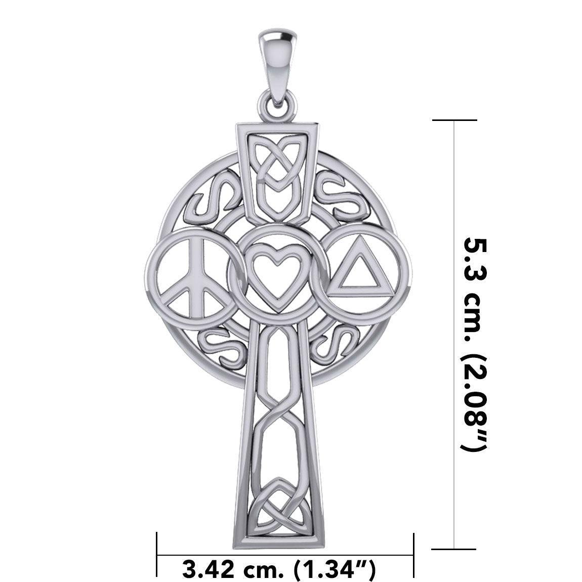 Large Celtic Cross with Heart Peace and Recovery Symbols Silver Pendant TPD7024 - peterstone.dropshipping