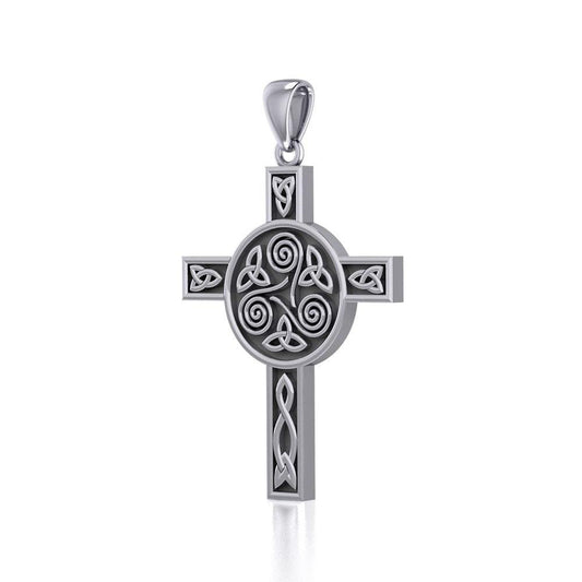 Celtic Knotwork Triskele Cross Silver Pendant TPD705 - Wholesale Jewelry