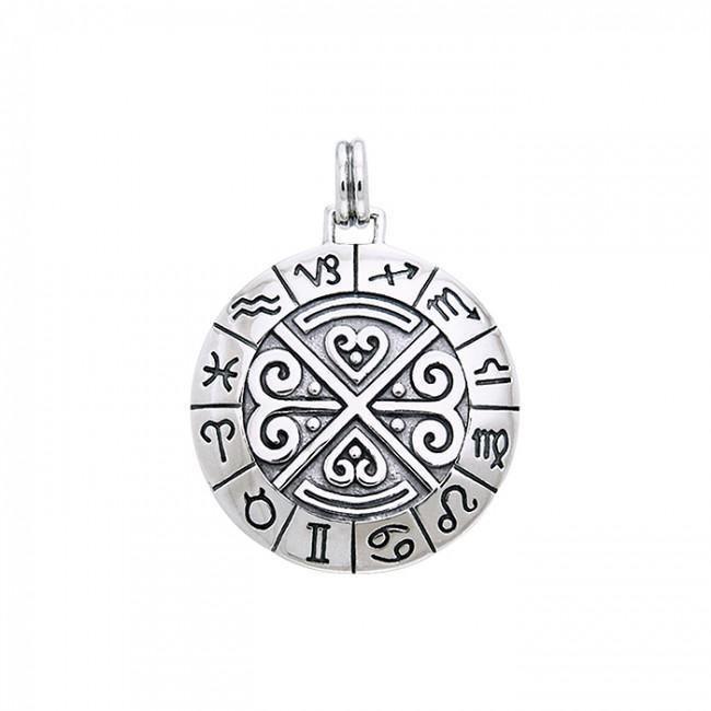 Zodiac Symbol Wheel Silver Pendant TPD870