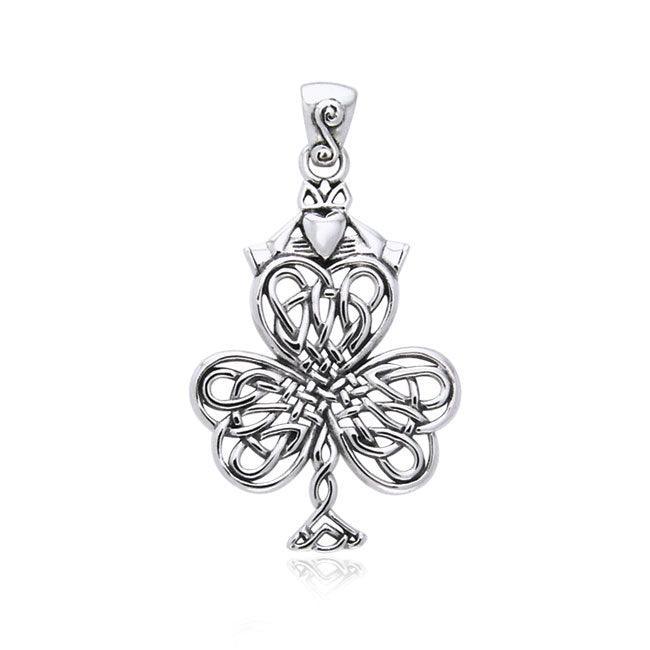 Celtic Knotwork Shamrock & Irish Claddagh Silver Pendant TPD957 Pendant