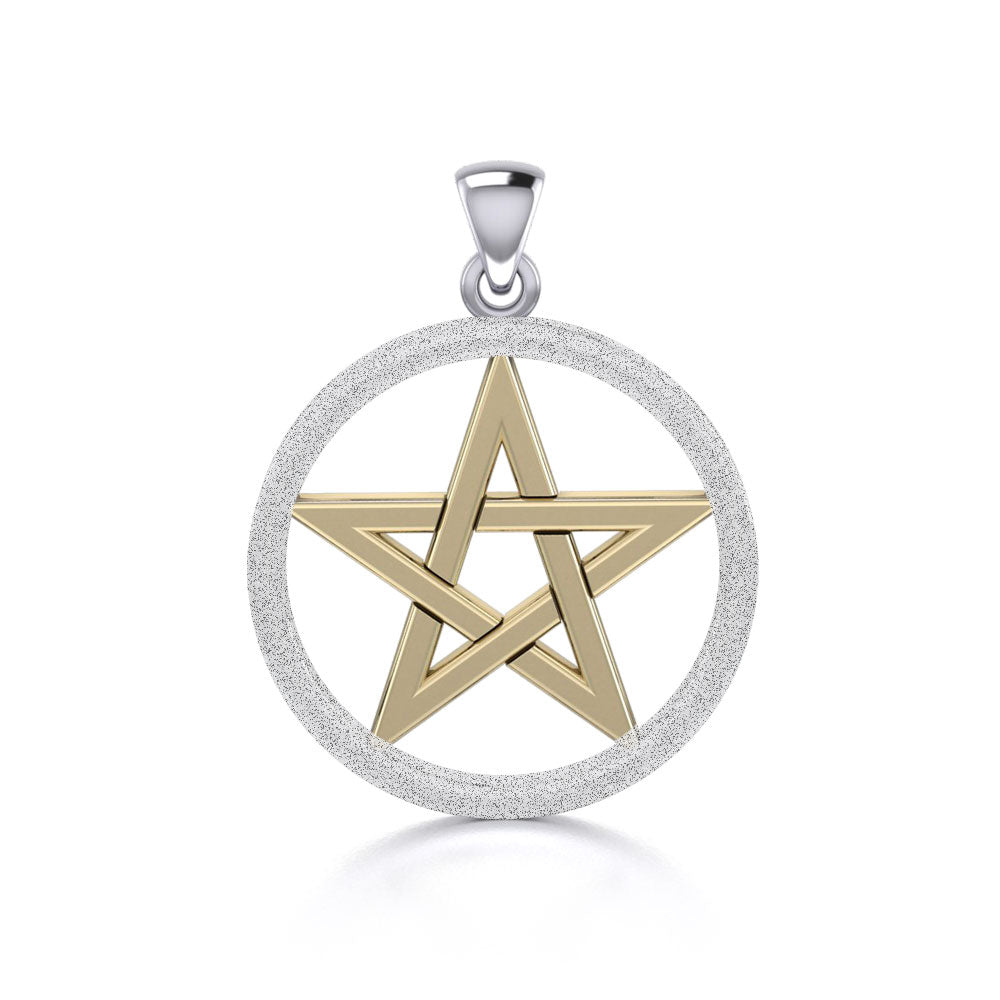 Silver and Gold Pentacle Pendant with Sand Blast TPV089/S Pendant