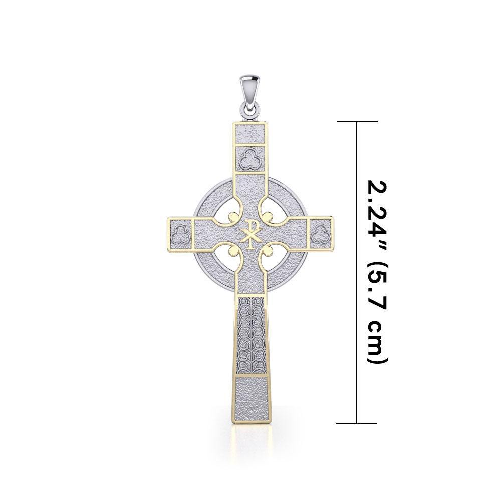 Medieval Celtic Cross Silver and 18K Gold Accent Pendant TPV121 Pendant
