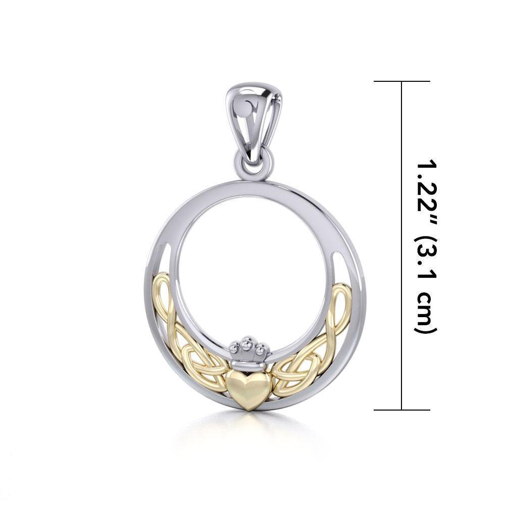 A pure love beyond ages ~ Celtic Knotwork Irish Claddagh Sterling Silver Pendant with Gold accent TPV1442 Pendant