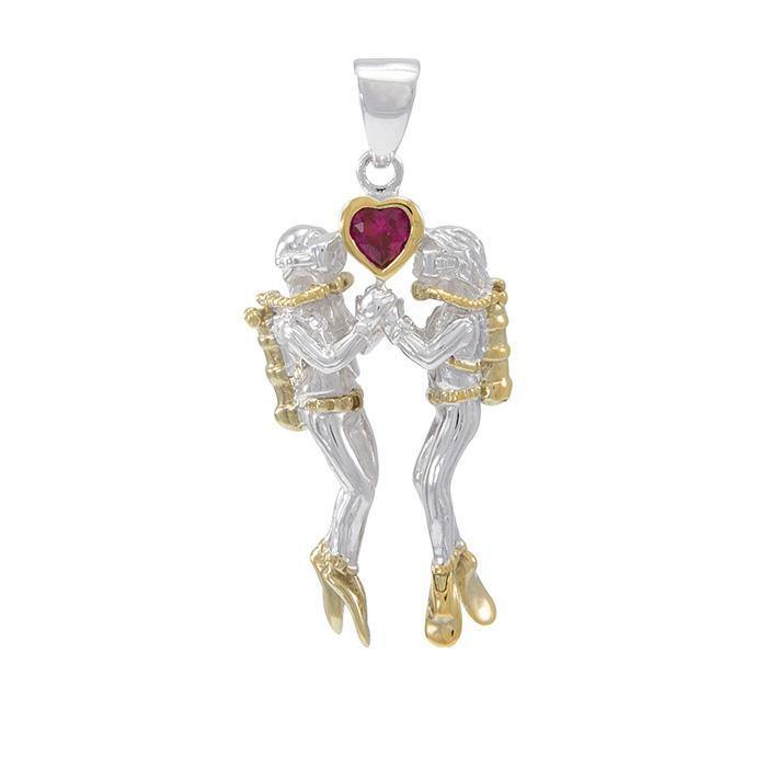 Undearsea Diving Lovers Gold Accent Sterling Silver Pendant TPV2685 - Wholesale Jewelry
