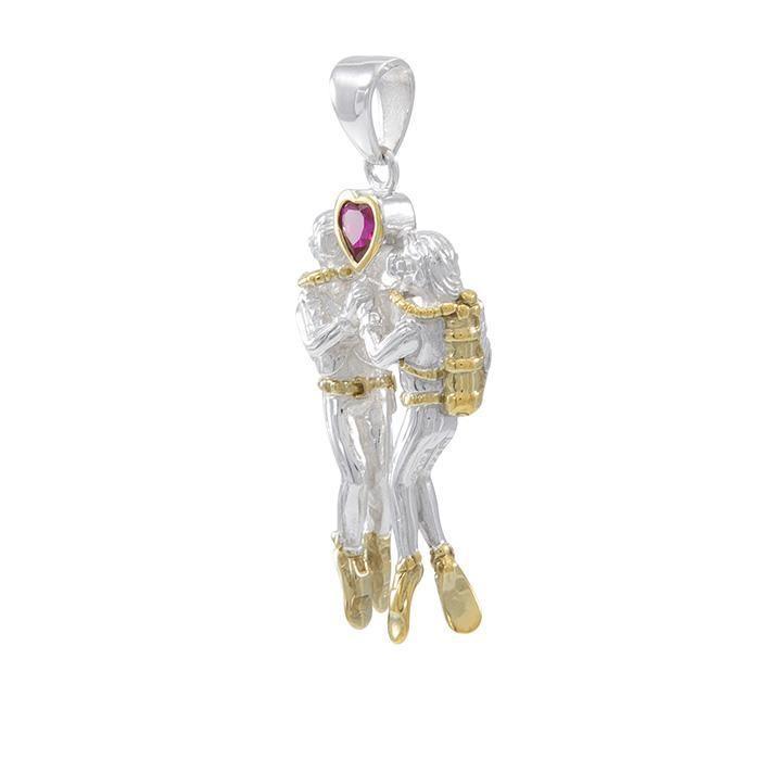 Undearsea Diving Lovers Gold Accent Sterling Silver Pendant TPV2685 - Wholesale Jewelry