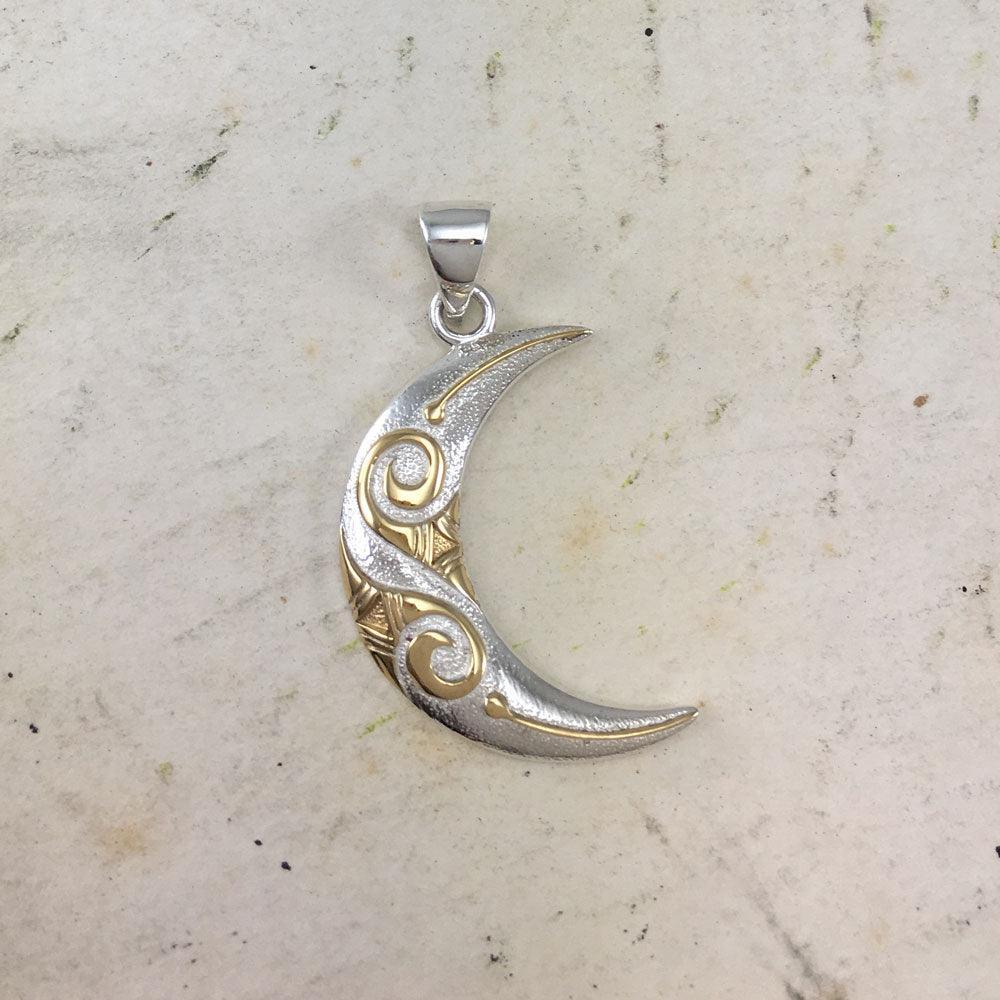 Spiral Crescent Moon Silver and 14K Gold Accent Pendant TPV3411 - peterstone.dropshipping