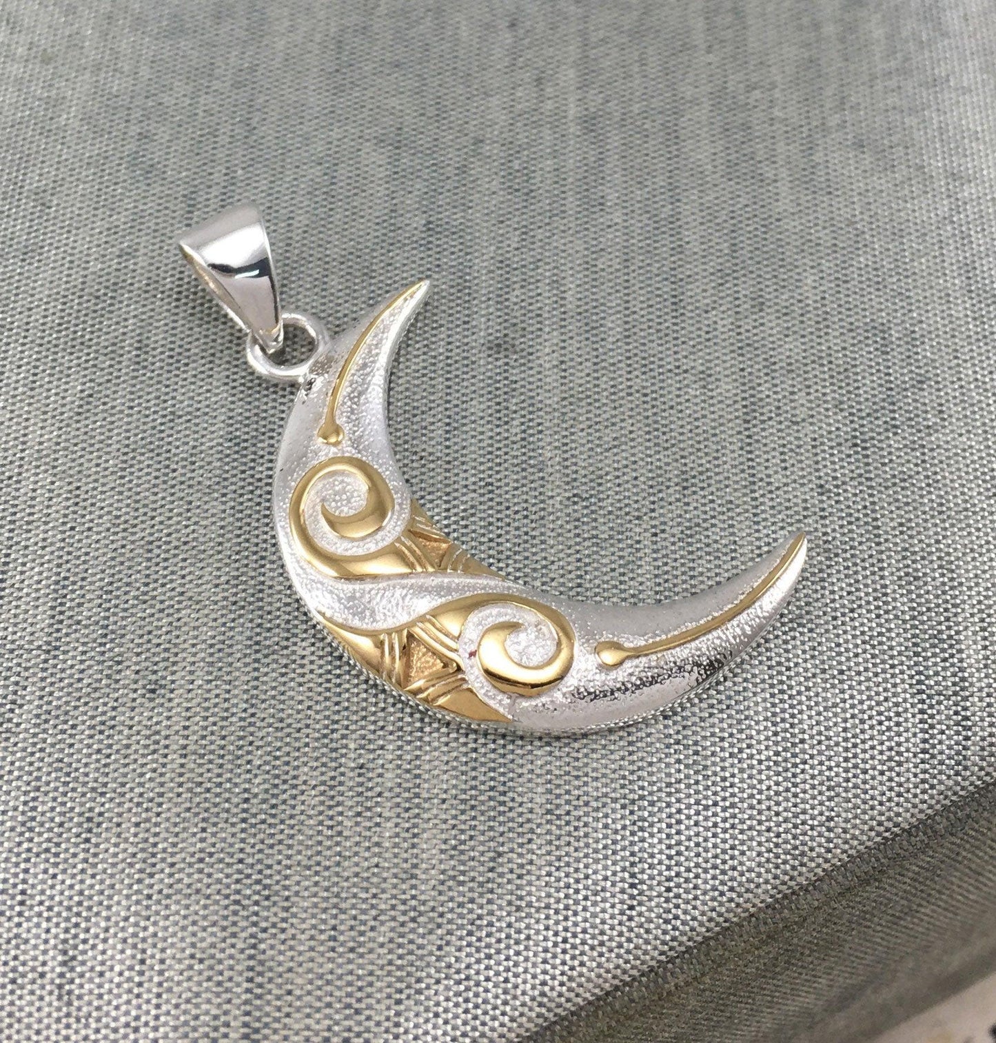 Spiral Crescent Moon Silver and 14K Gold Accent Pendant TPV3411 - peterstone.dropshipping