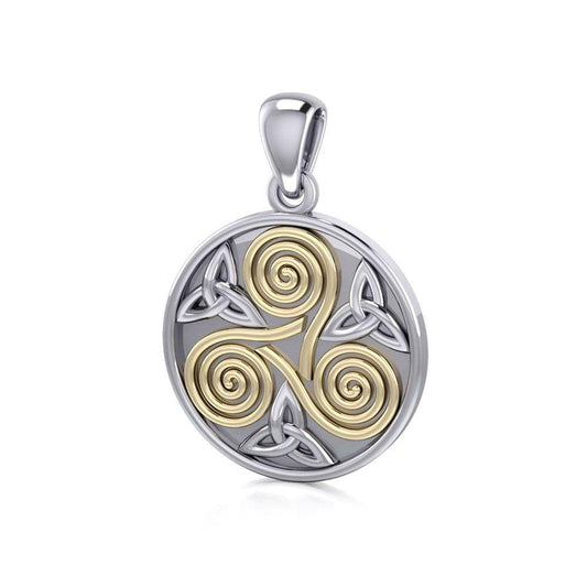 Celtic Three Single Spirals Triquetra Silver and Gold Pendant TPV346 Pendant