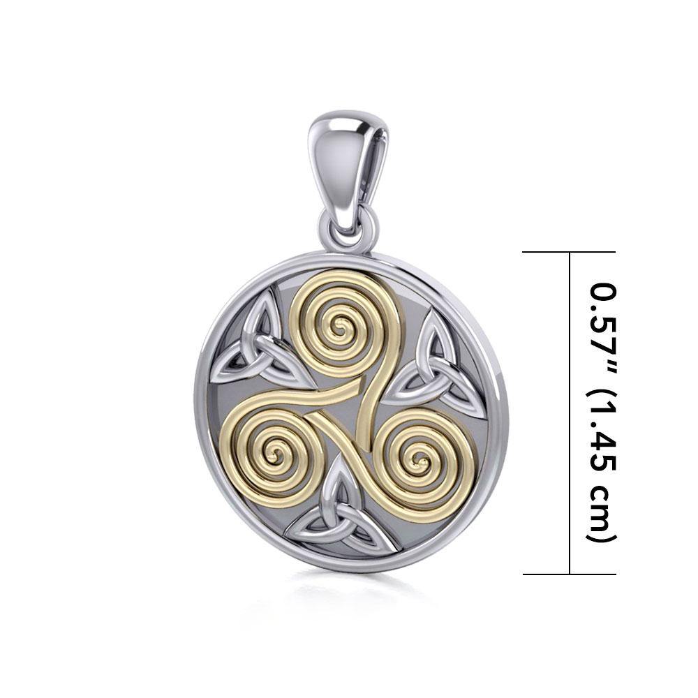 Celtic Three Single Spirals Triquetra Silver and Gold Pendant TPV346 Pendant
