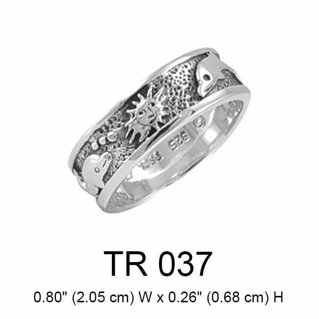 Silver Dolphin Sun and Star Ring TR037 Ring