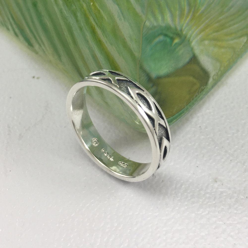 Ichthus Christian Fish Silver Band Ring TR1041 - peterstone.dropshipping