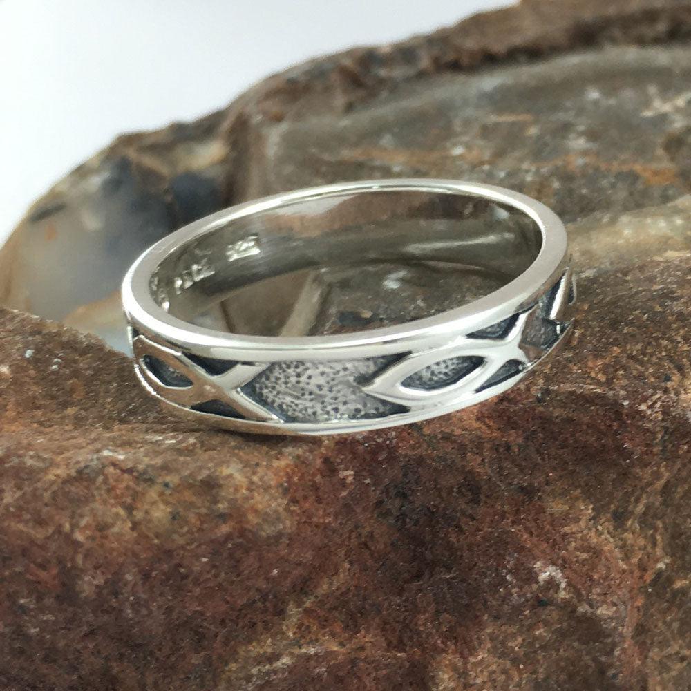Ichthus Christian Fish Silver Band Ring TR1041 - peterstone.dropshipping