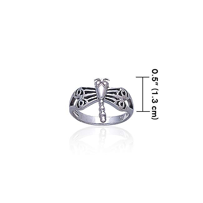 Dragonfly with Circles Silver Ring TR1326 Ring