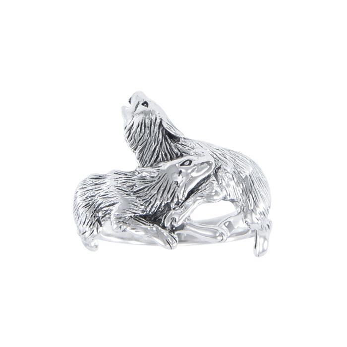 Wolf Pair Silver Ring TR1397 Ring