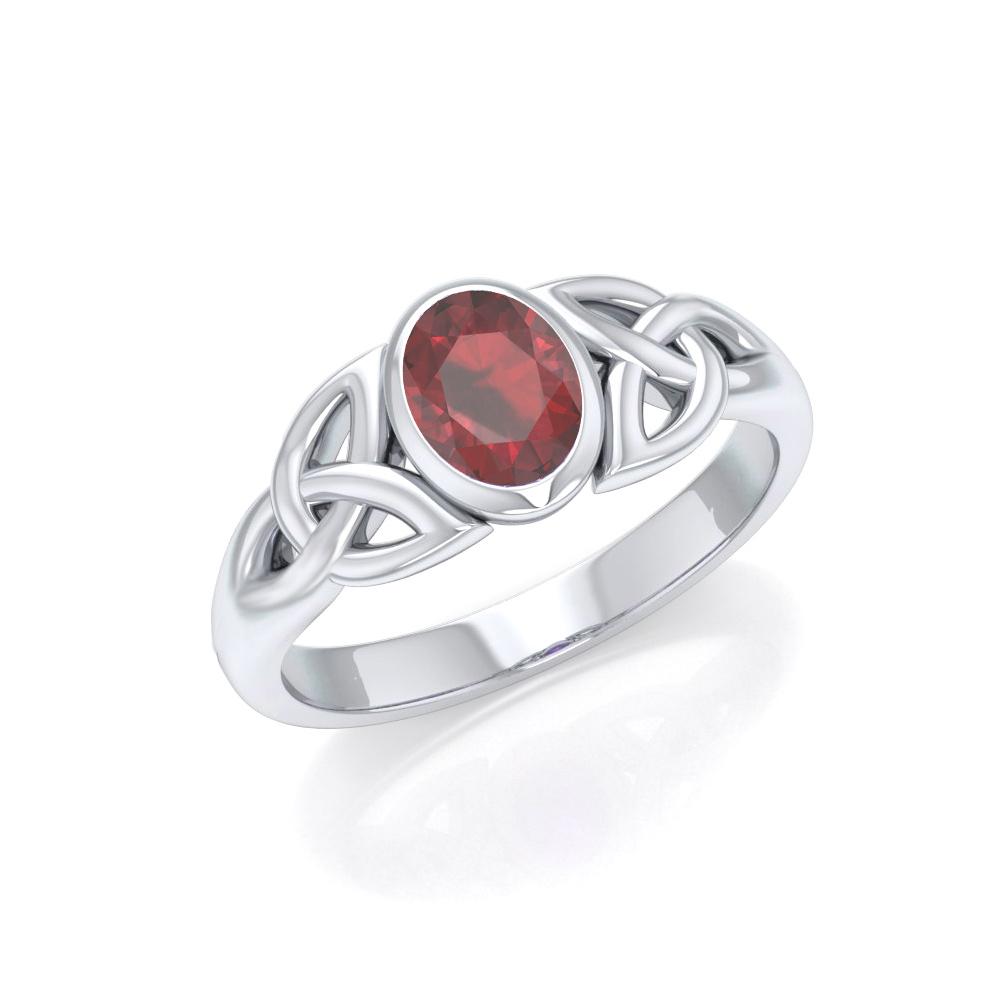Love in interconnectedness ~ Sterling Silver Celtic Triquetra Knot Ring with Gemstone TR1420 - Peter Stone Wholesale