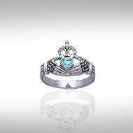 The love worth living for  ~ Celtic Knotwork Claddagh Sterling Silver Ring with Marcasite Gemstone TR2766 Ring