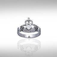 The love worth living for  ~ Celtic Knotwork Claddagh Sterling Silver Ring with Marcasite Gemstone TR2766 Ring