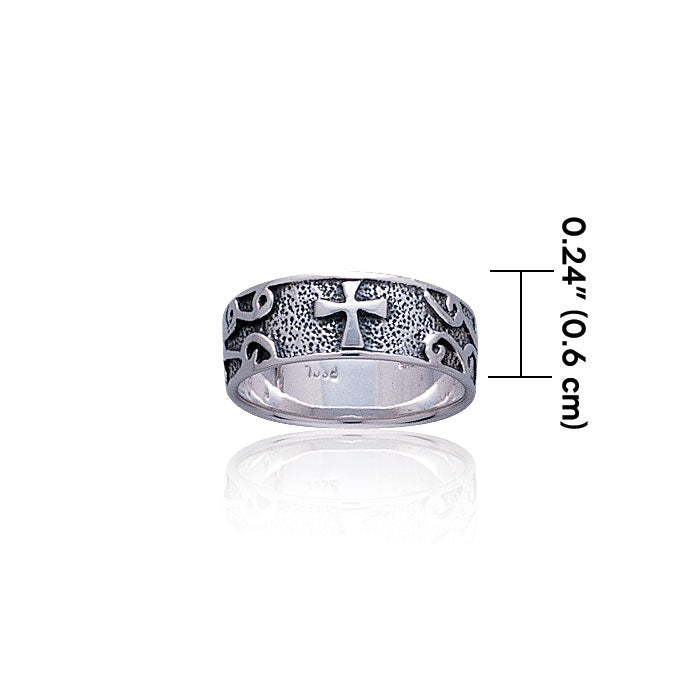 Medieval Cross Tendrils Silver Band Ring TR314 Ring