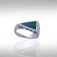 Modern Triangle Inlaid Silver Ring with Side Motif TR3372 Ring