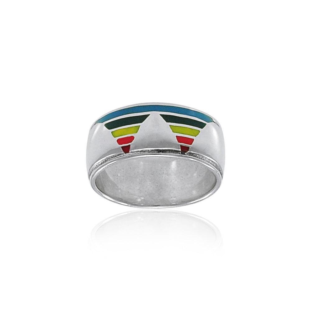 Rainbow Triangle Silver Band Ring TR3426 Ring