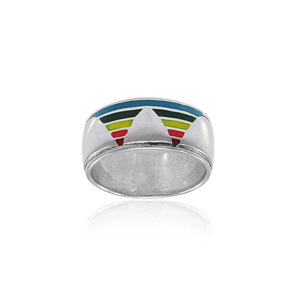 Rainbow Triangle Silver Band Ring TR3426 Ring