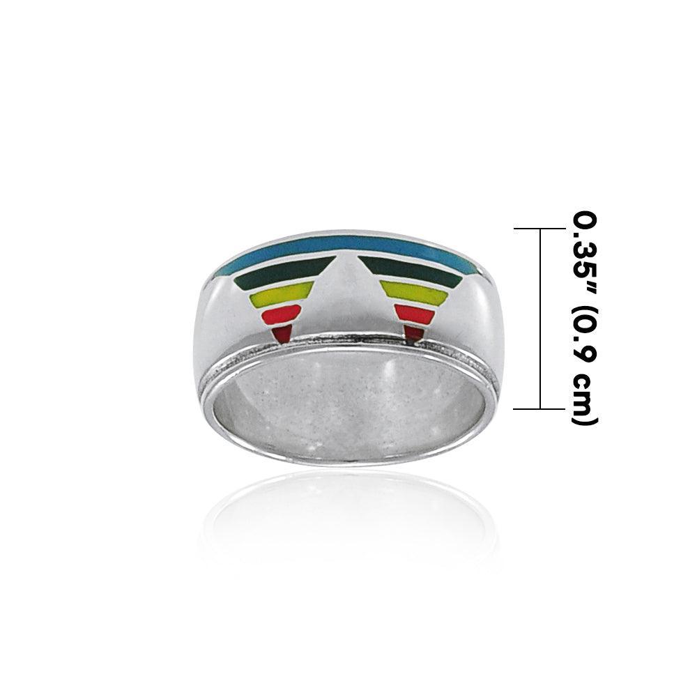 Rainbow Triangle Silver Band Ring TR3426 Ring