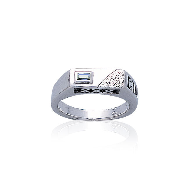 Modern Band Ring with Rectangle Gemstone TR3444 Ring