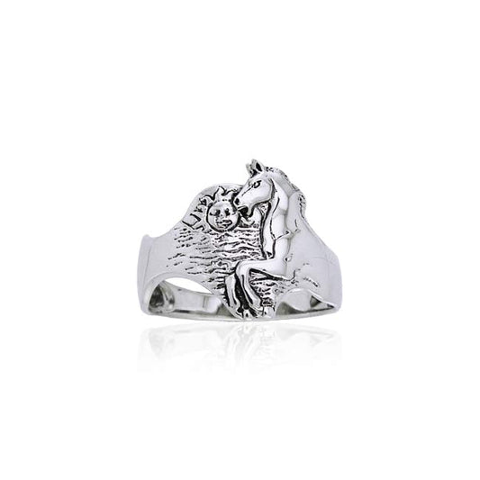Horse with Sun Silver Ring TR3511 Ring