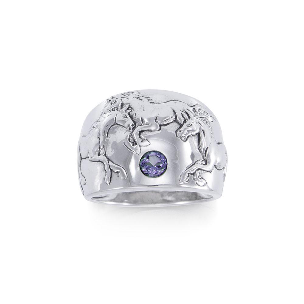 Running Horses Silver Ring TR3549 Ring