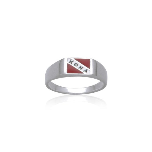 Kona Island Dive Flag and Dive Equipment Silver Small Ring TR3578