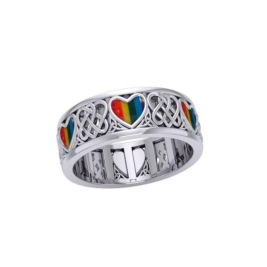 Celtic Hearts Spinner Ring with Inlay Stone TR3694 - peterstone.dropshipping