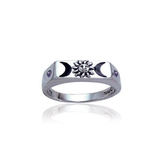 Sun and Crescent Moon Silver Ring TR3703 - Wholesale Jewelry