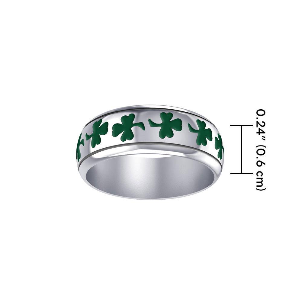 Life’s a fortune and luck ~ Celtic Shamrock Sterling Silver Ring in Green Enamel TR3710 Ring