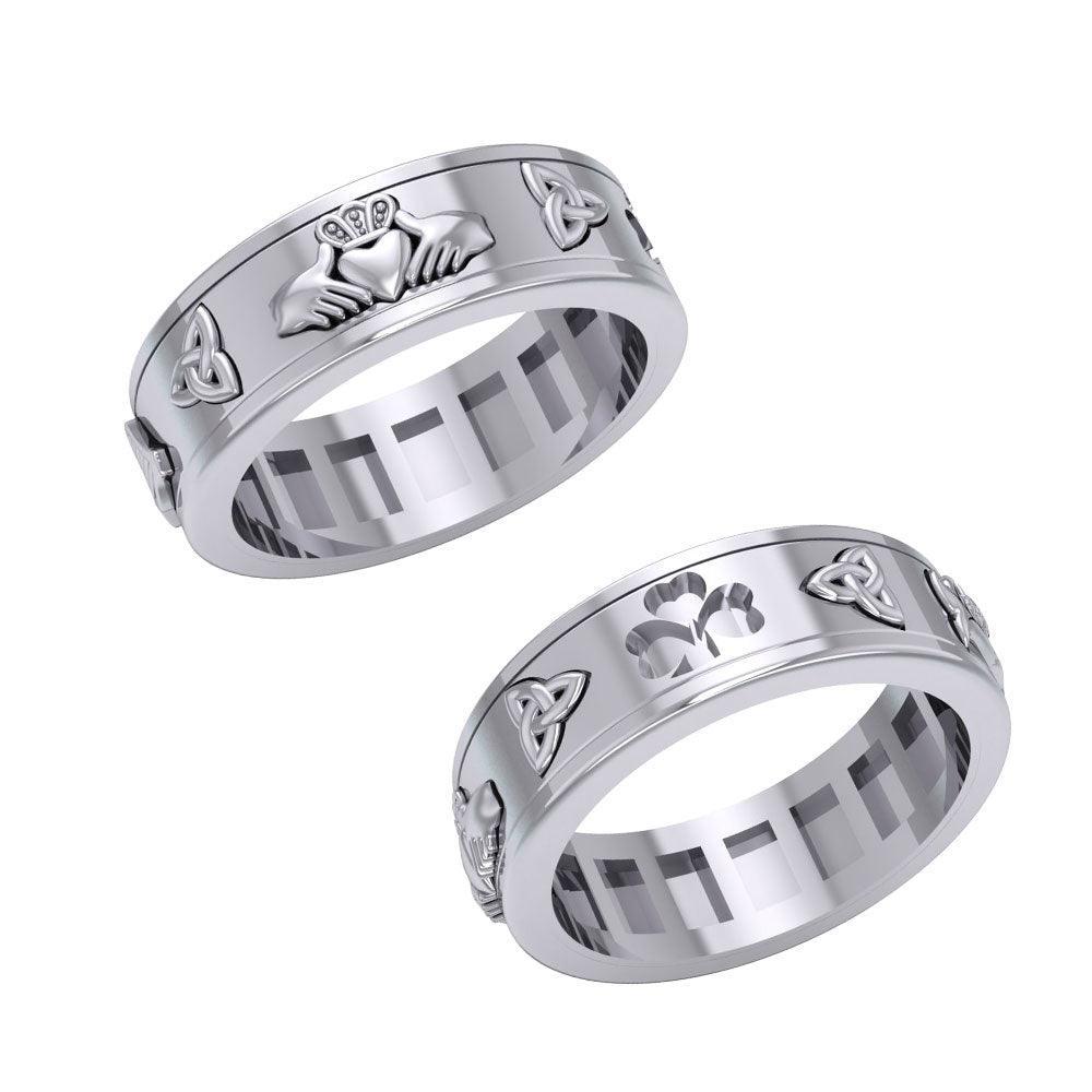 Celtic Trinity Shamrock Thistle Silver Spinner Ring TR3743 - peterstone.dropshipping