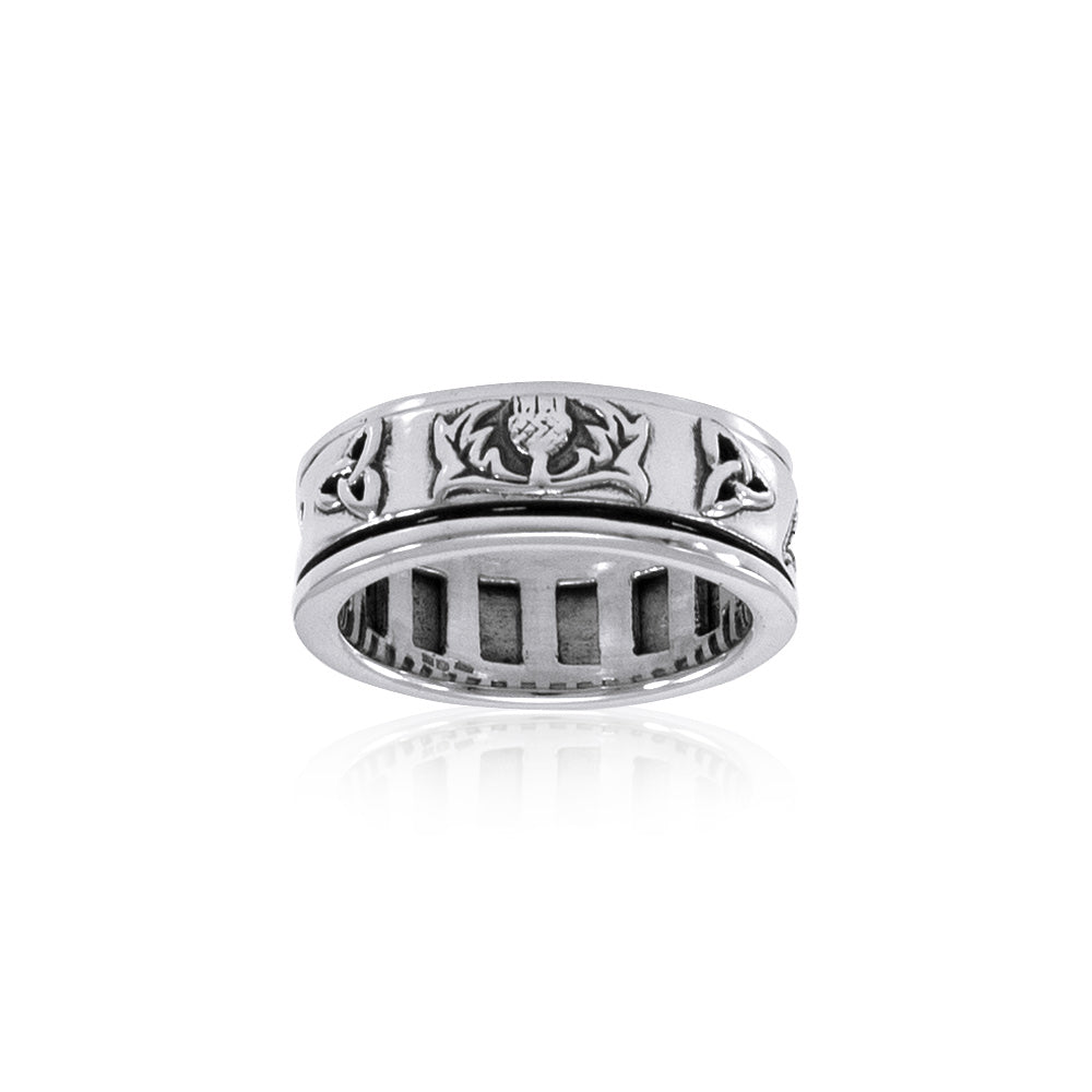 Celtic Trinity Shamrock Thistle Silver Spinner Ring TR3743 Ring