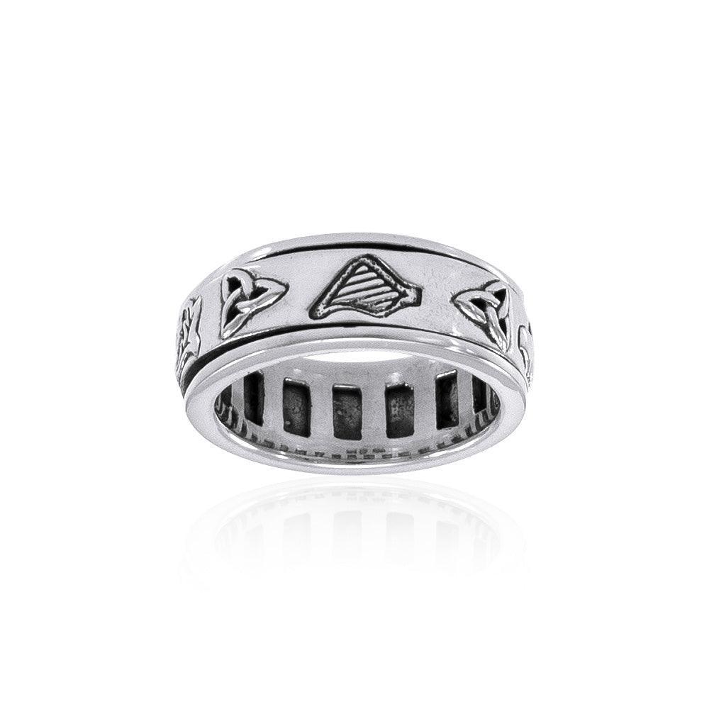 Celtic Trinity Shamrock Thistle Silver Spinner Ring TR3743 Ring