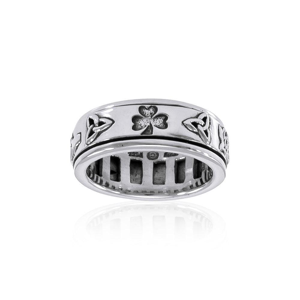 Celtic Trinity Shamrock Thistle Silver Spinner Ring TR3743 Ring
