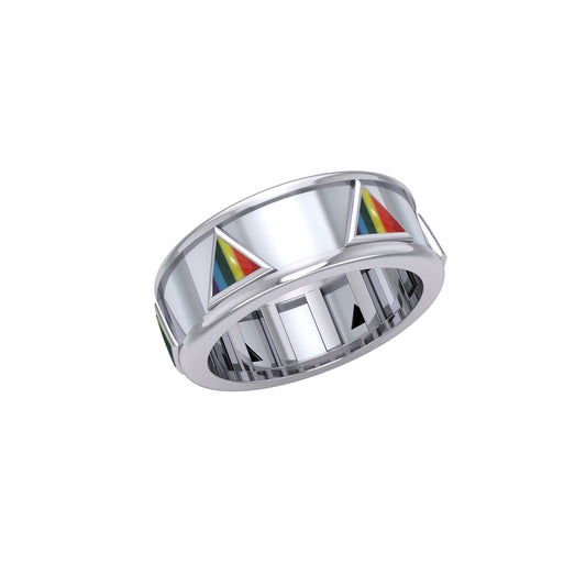 Triangles Silver Spinner Ring with Inlay TR3744