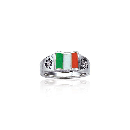 Irish Flag Celtic Shamrock Silver Ring TR3774 Ring